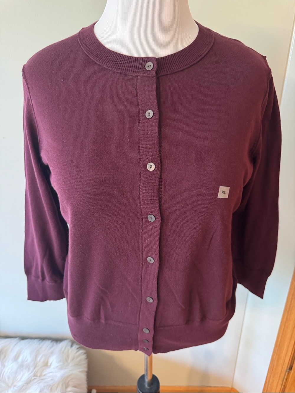 LOFT Burgundy Ribbed Crewneck Sweater